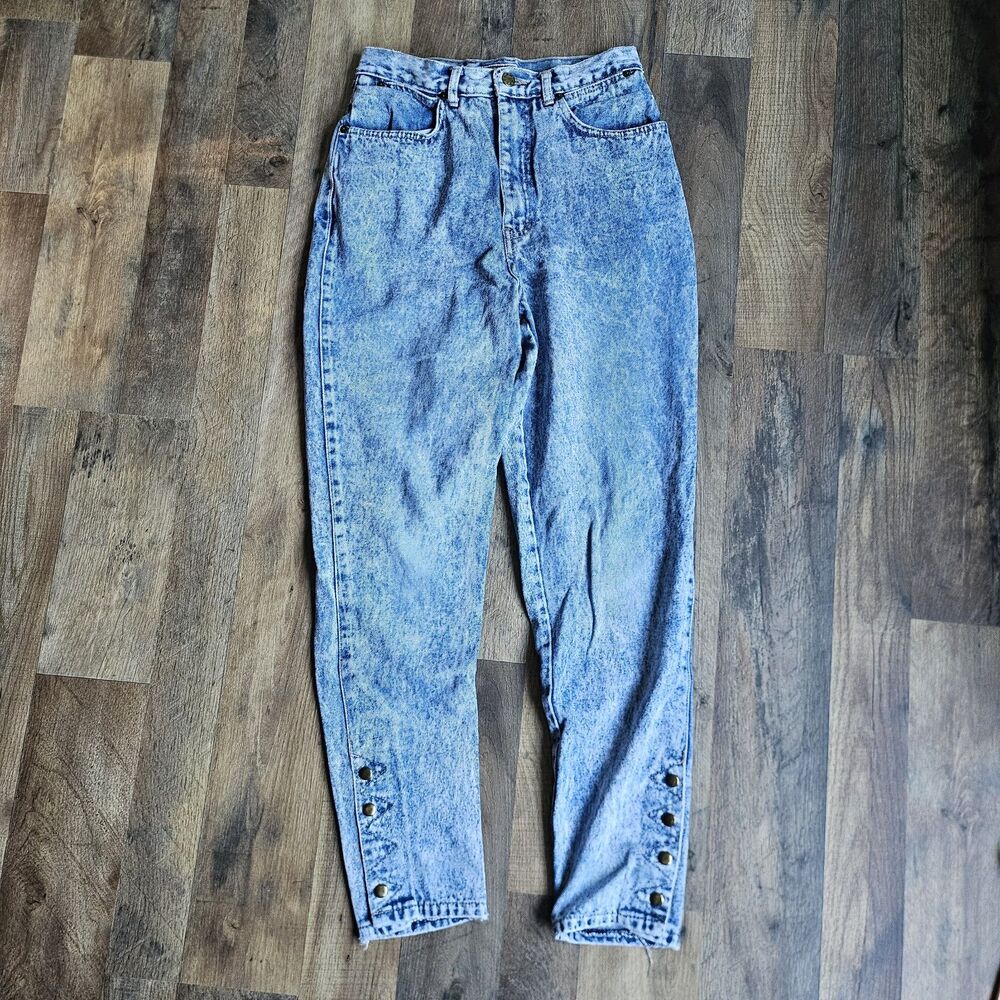 Vintage 80s Stefano Acid Wash High Waisted Mom Jeans Ankle Studs Size 26"